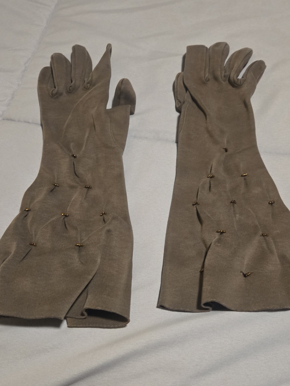 brown beaded gloves